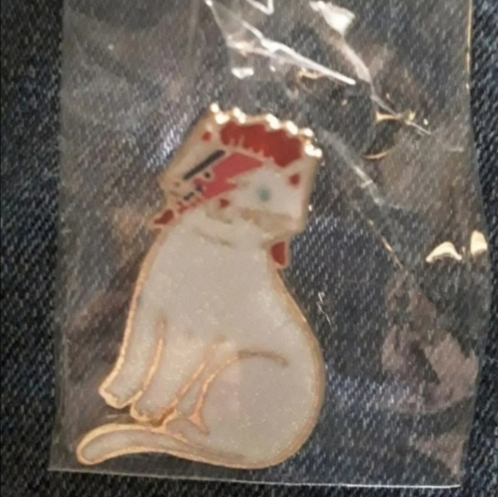 David Bowie Ziggy Stardust Starman Cat Pin - Picture 5 of 5